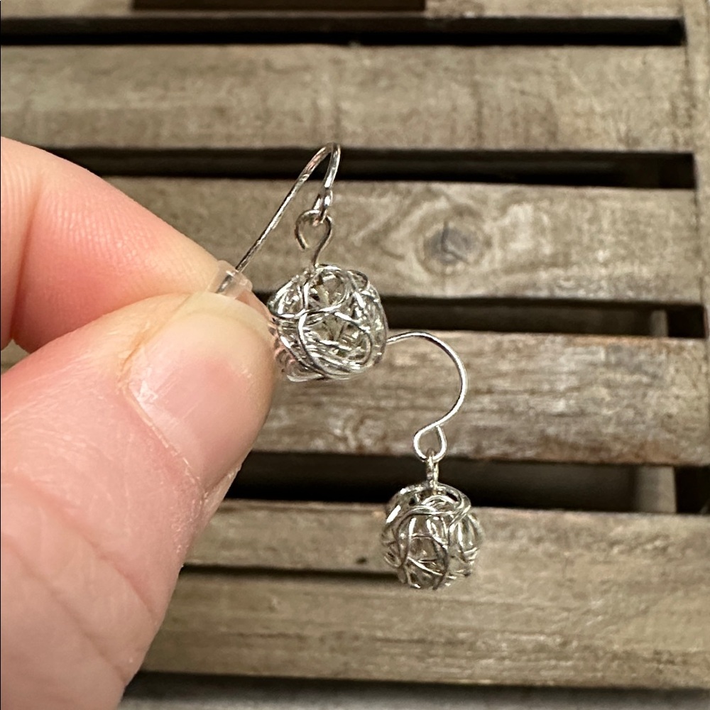 925 sterling silver euc wire ball dangle drop solid well made knot earrings
